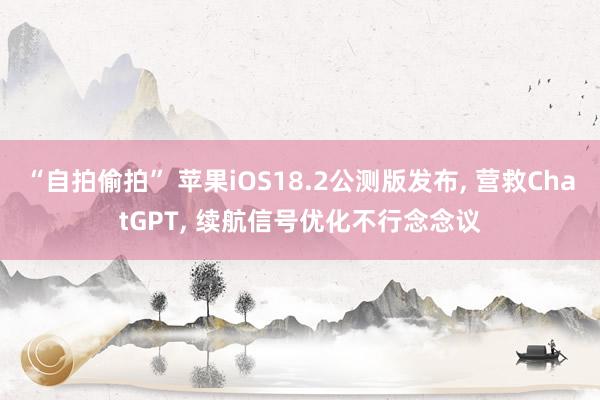 “自拍偷拍” 苹果iOS18.2公测版发布， 营救ChatGPT， 续航信号优化不行念念议