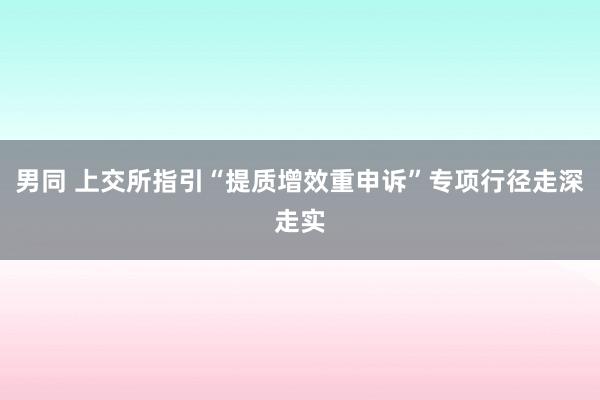 男同 上交所指引“提质增效重申诉”专项行径走深走实