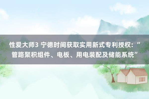 性爱大师3 宁德时间获取实用新式专利授权: “管路聚积组件、电板、用电装配及储能系统”